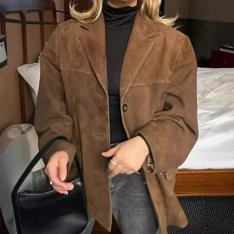Suede-type brown jacket