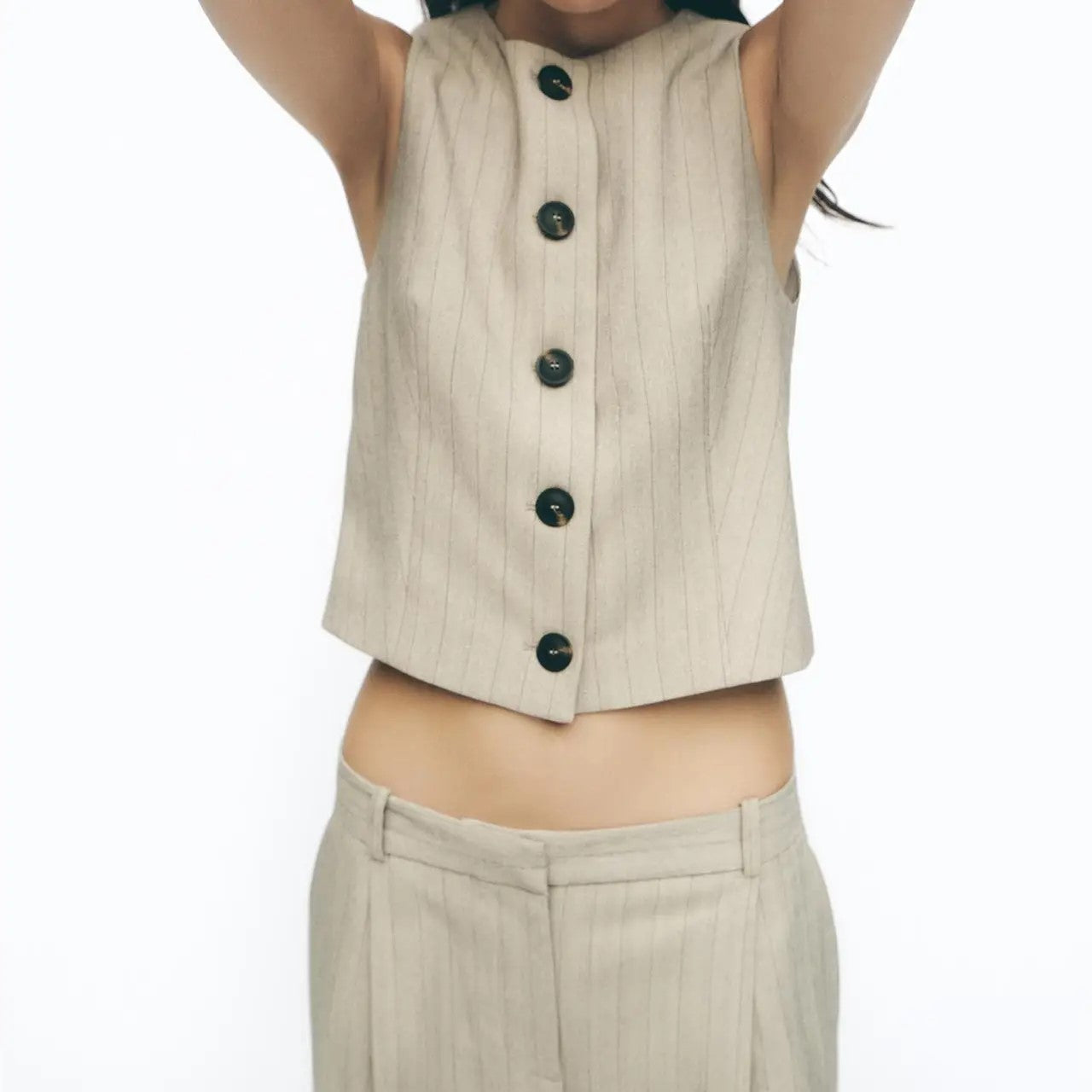 Beige pinstripe vest