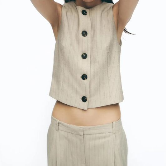 Beige pinstripe vest