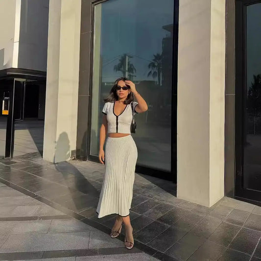 Two-piece sweater and skirt outfit