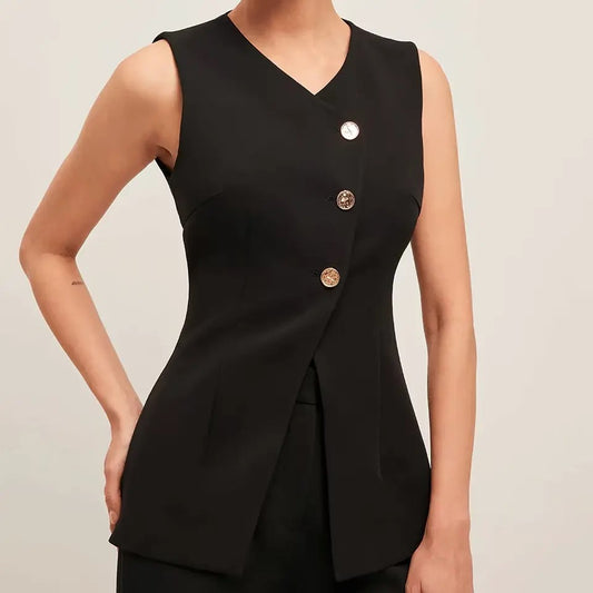 Women's sleeveless button-down vest with v-neck