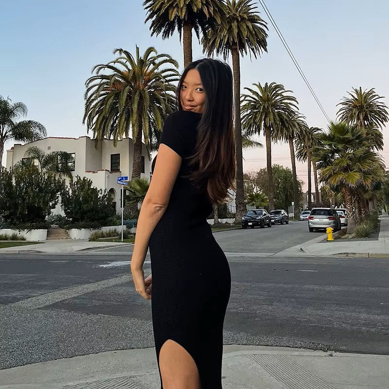 Long sheath dress with opening