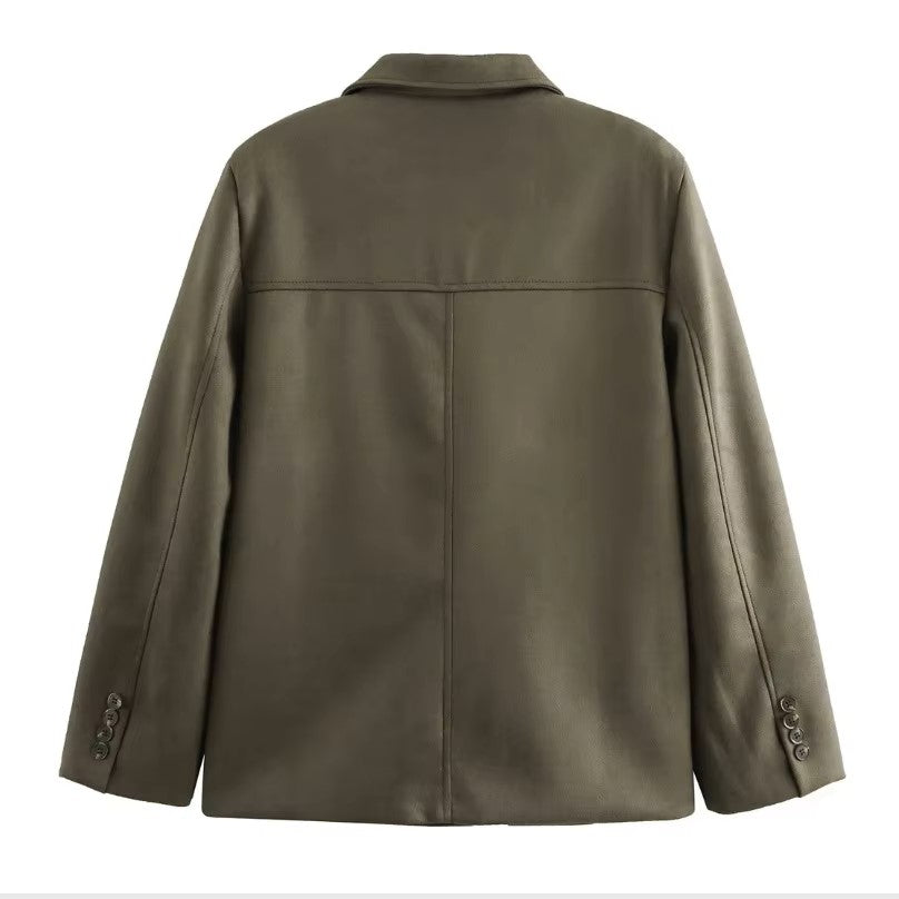 Suede-type dark green jacket