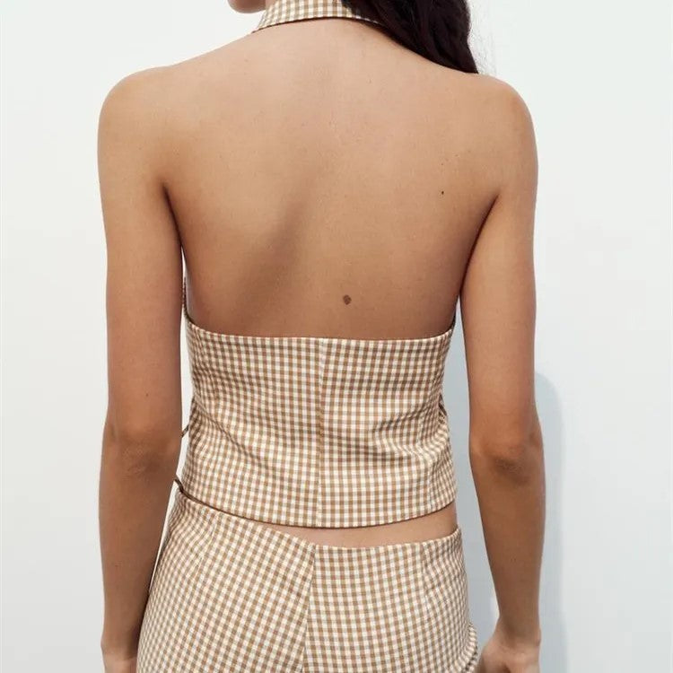 Tank top with brown and white checks