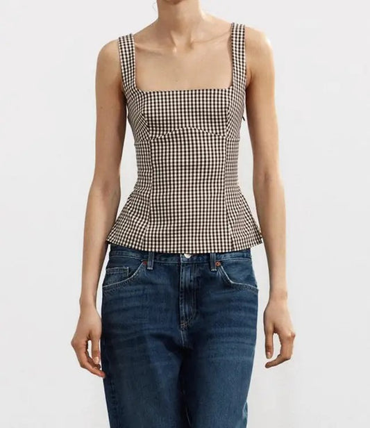Tank top with black and white checks