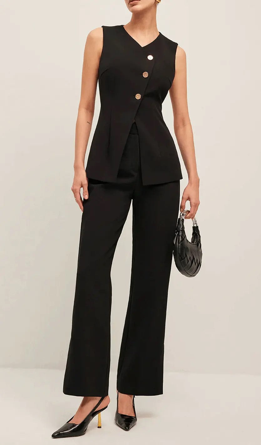 Women's sleeveless button-down vest with v-neck