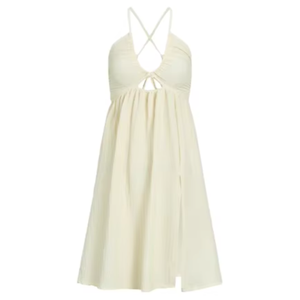 Dress with neckline and slit