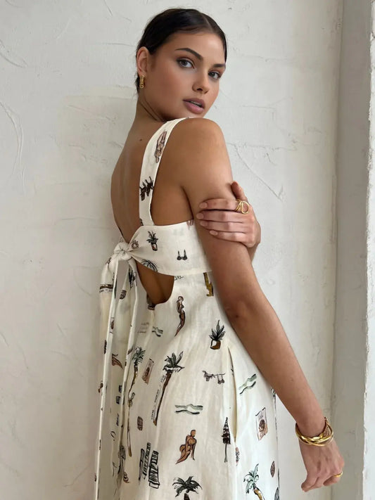 Women's long dress with tropical print