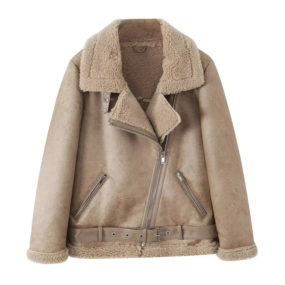 Suede jacket with fur inside