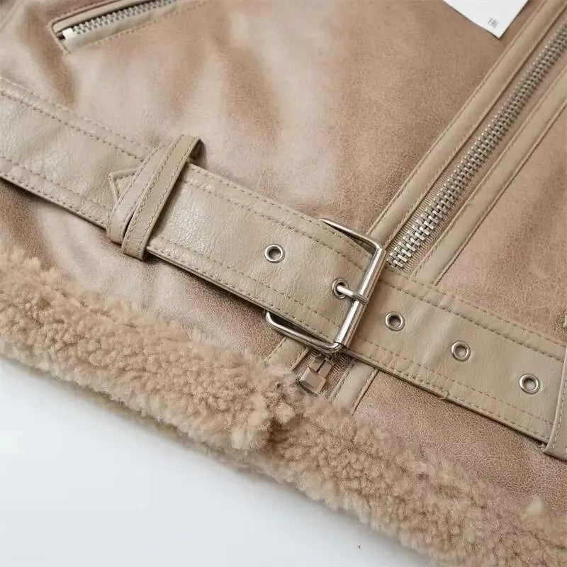 Suede jacket with fur inside