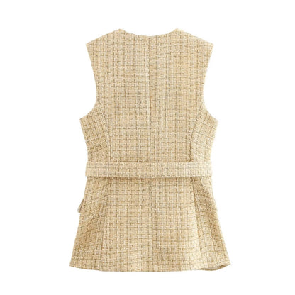 Women's tweed vest with belt