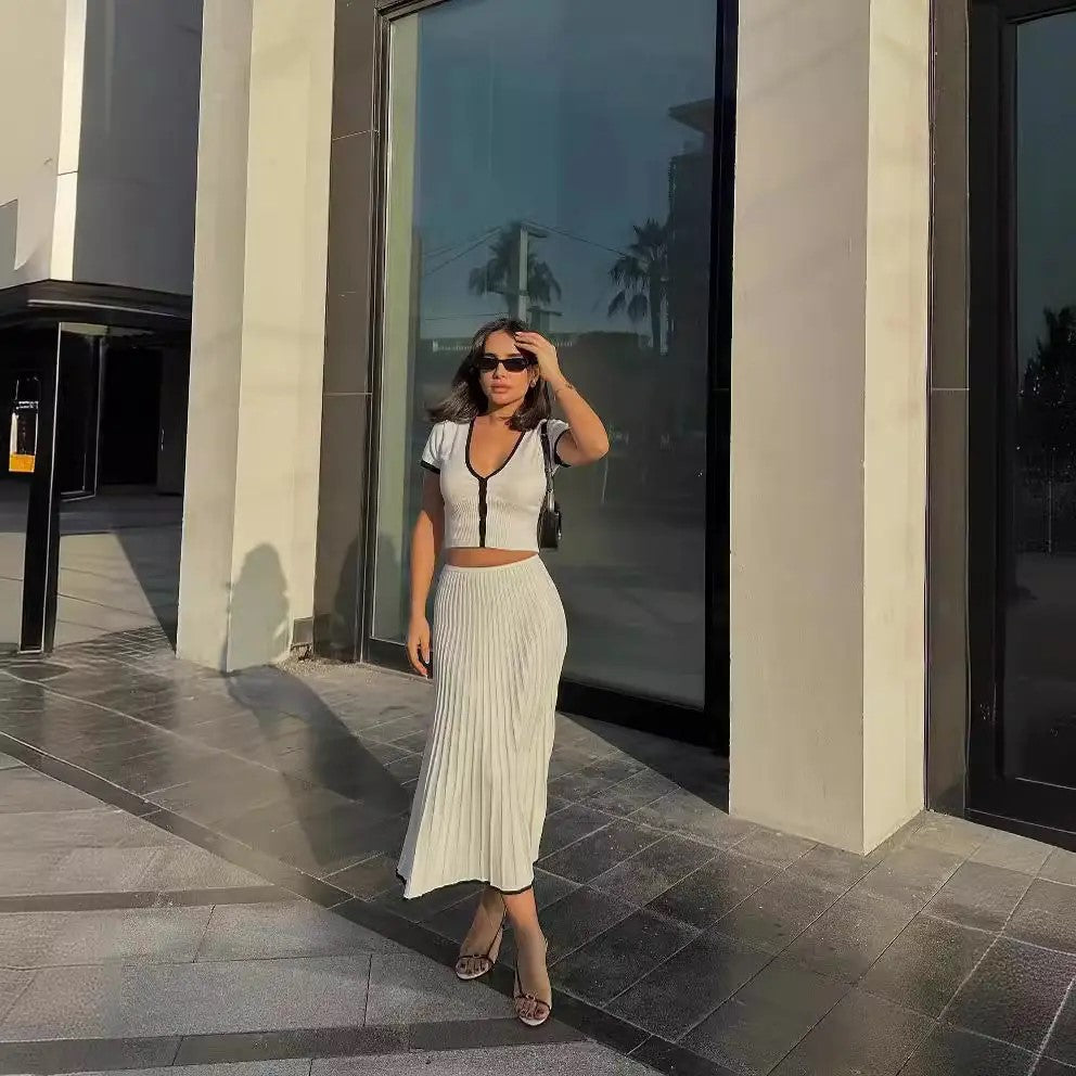 Two-piece sweater and skirt outfit