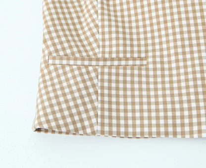 Tank top with brown and white checks