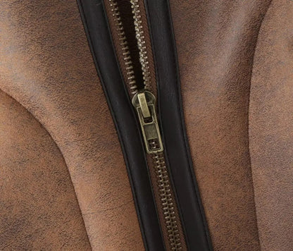 Suede jacket with fur inside fawn color