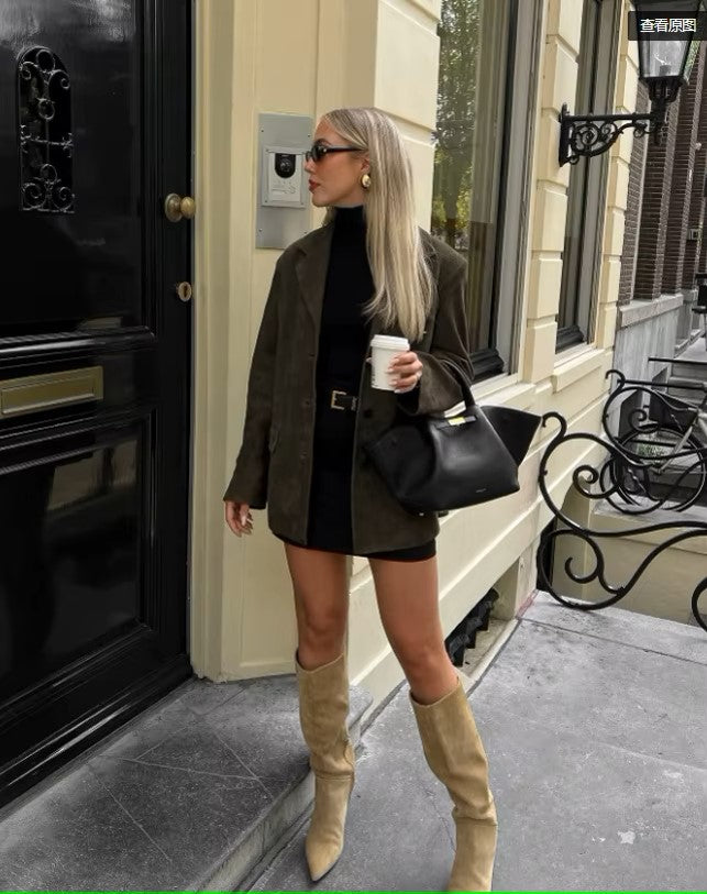 Suede-type dark green jacket