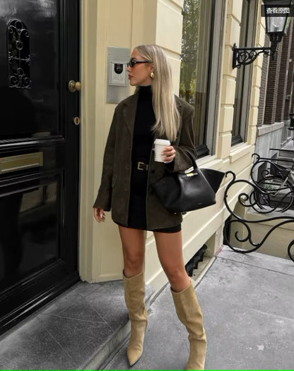 Suede-type dark green jacket