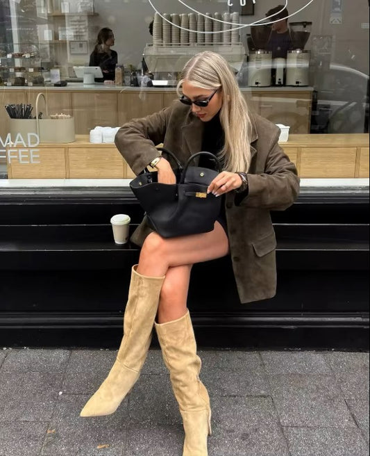 Suede-type dark green jacket