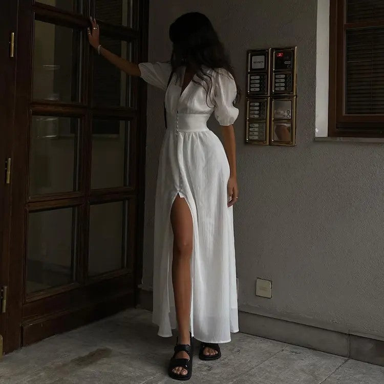 Long white dress with buttons