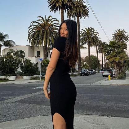 Long sheath dress with opening