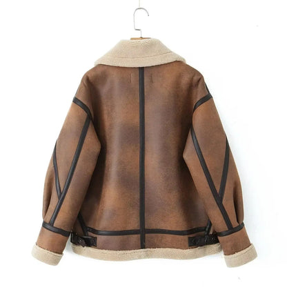 Suede jacket with fur inside fawn color
