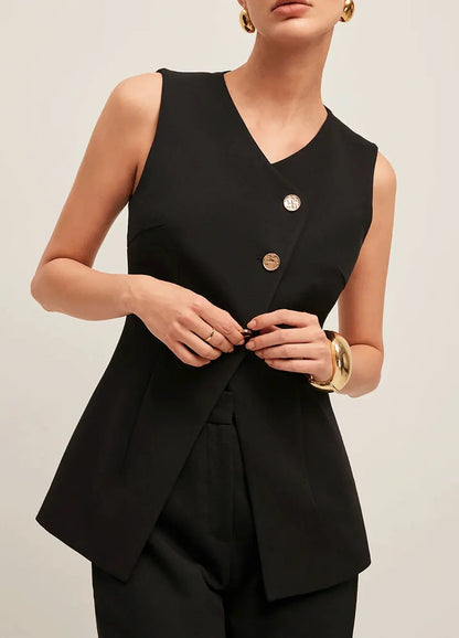 Women's sleeveless button-down vest with v-neck