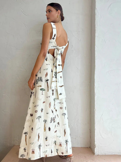 Women's long dress with tropical print