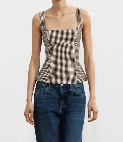 Tank top with black and white checks
