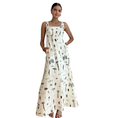 Women's long dress with tropical print