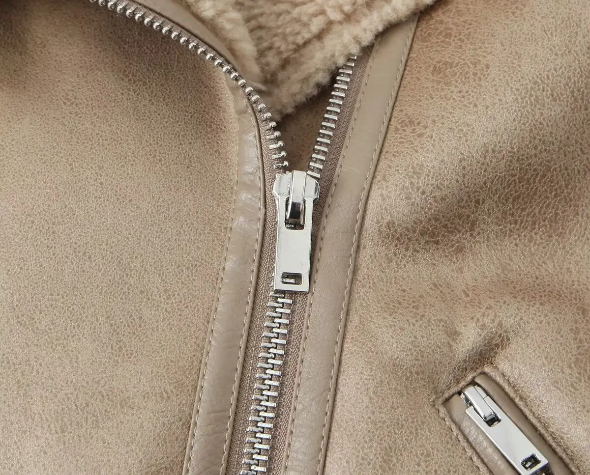 Suede jacket with fur inside