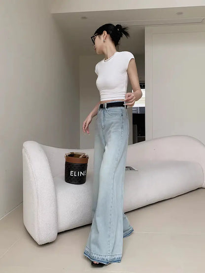 High waist light wide leg jeans