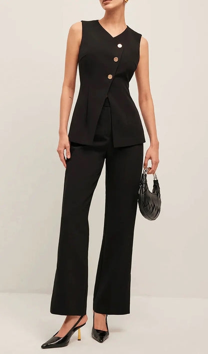 Women's sleeveless button-down vest with v-neck