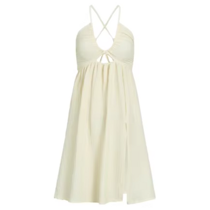 Dress with neckline and slit