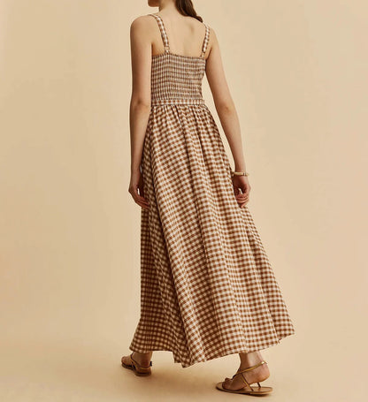 Dress with grid print and belt