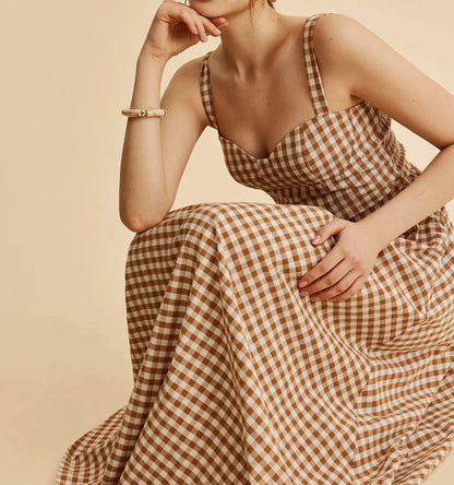 Dress with grid print and belt