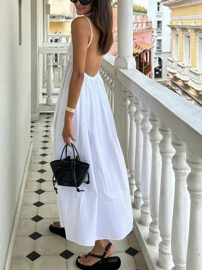 Women's long dress with open back