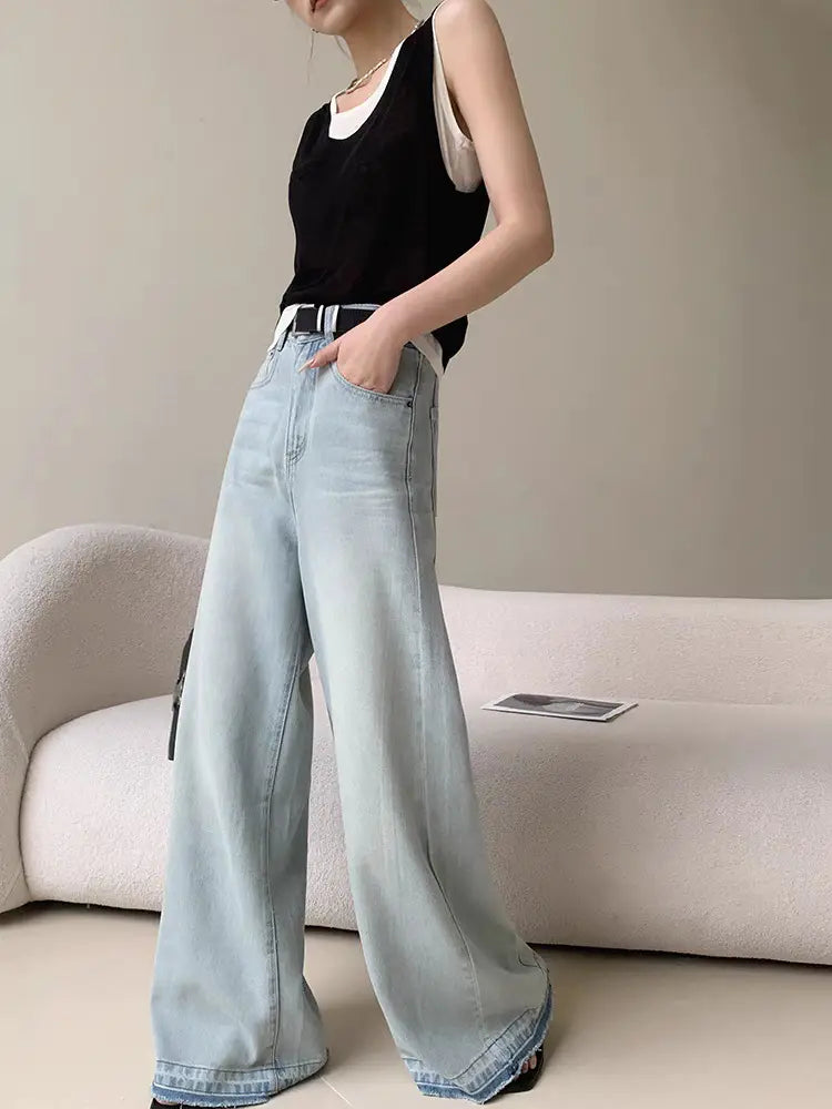 High waist light wide leg jeans