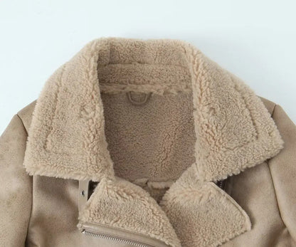 Suede jacket with fur inside
