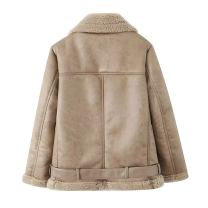 Suede jacket with fur inside
