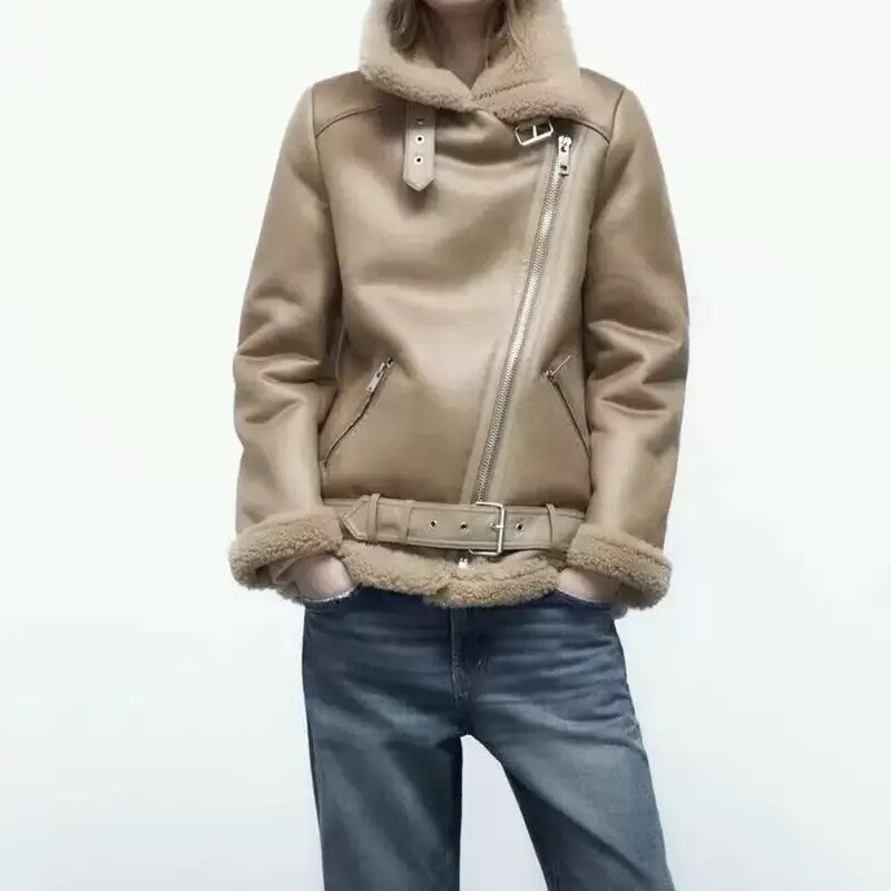 Suede jacket with fur inside