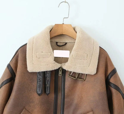 Suede jacket with fur inside fawn color