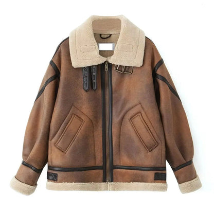 Suede jacket with fur inside fawn color