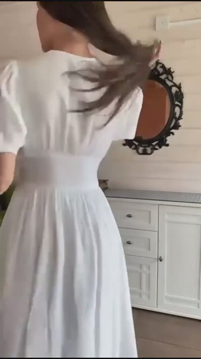 Long white dress with buttons