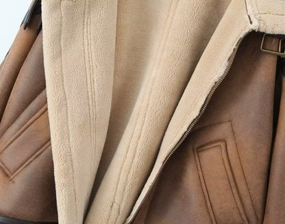 Suede jacket with fur inside fawn color